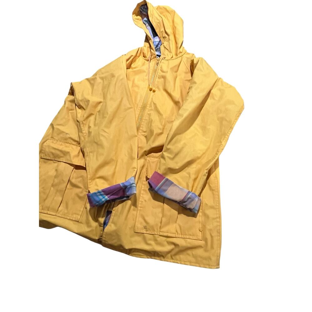 🌦️ VINTAGE TOTES YELLOW RAINCOAT | Pastel Plaid Lined 🌈 - Picture 5 of 6